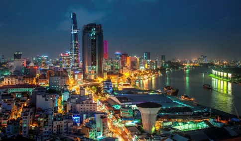 Saigon Aerial Night Skyline