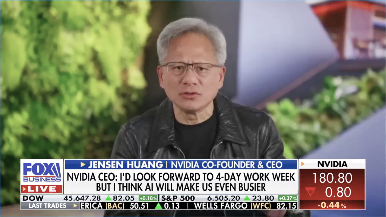 Nvidia CEO: AI will likely cut workweeks to four days